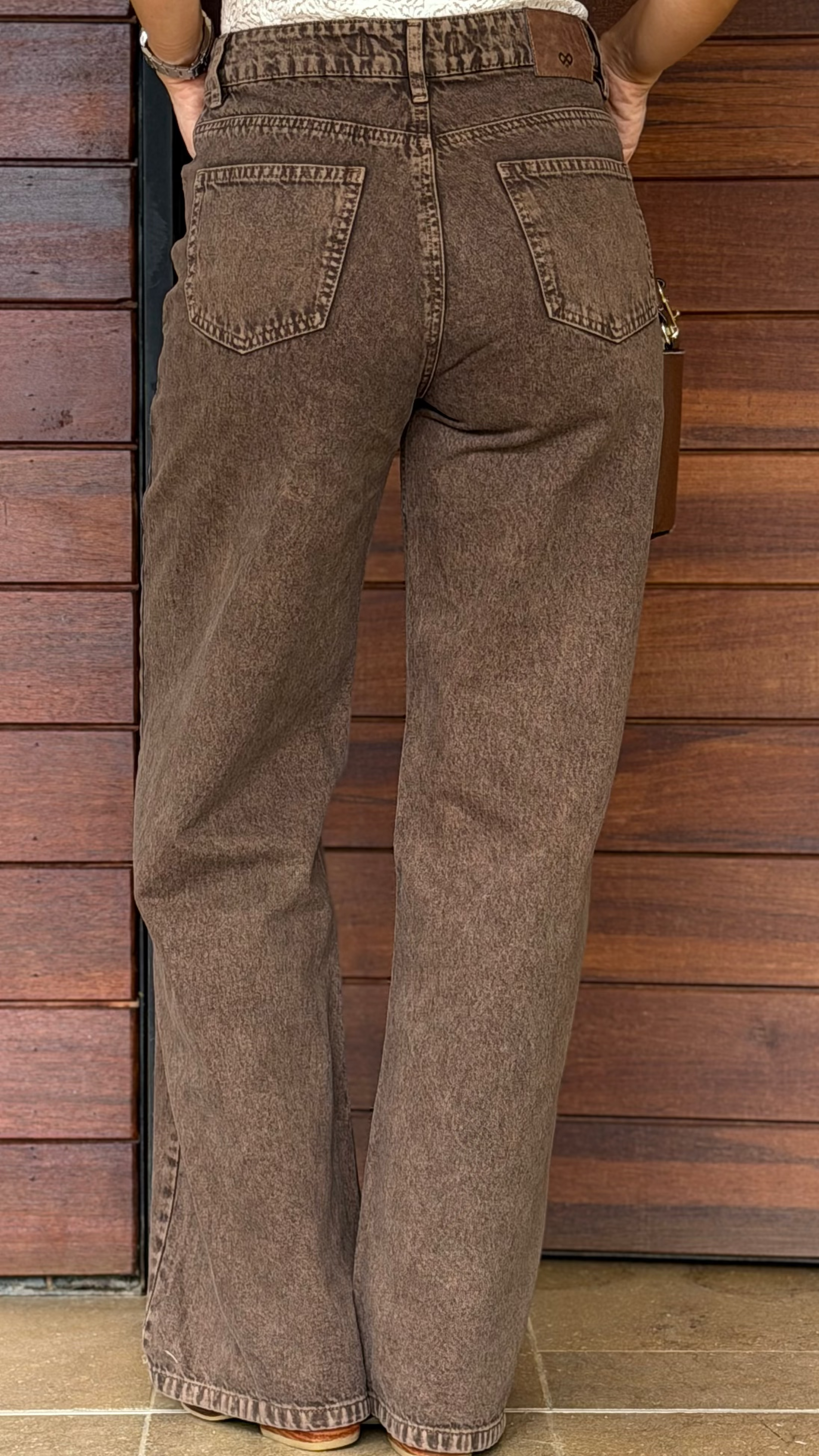 REF 107308 Jean Wide Leg Pretina Cruzada Café