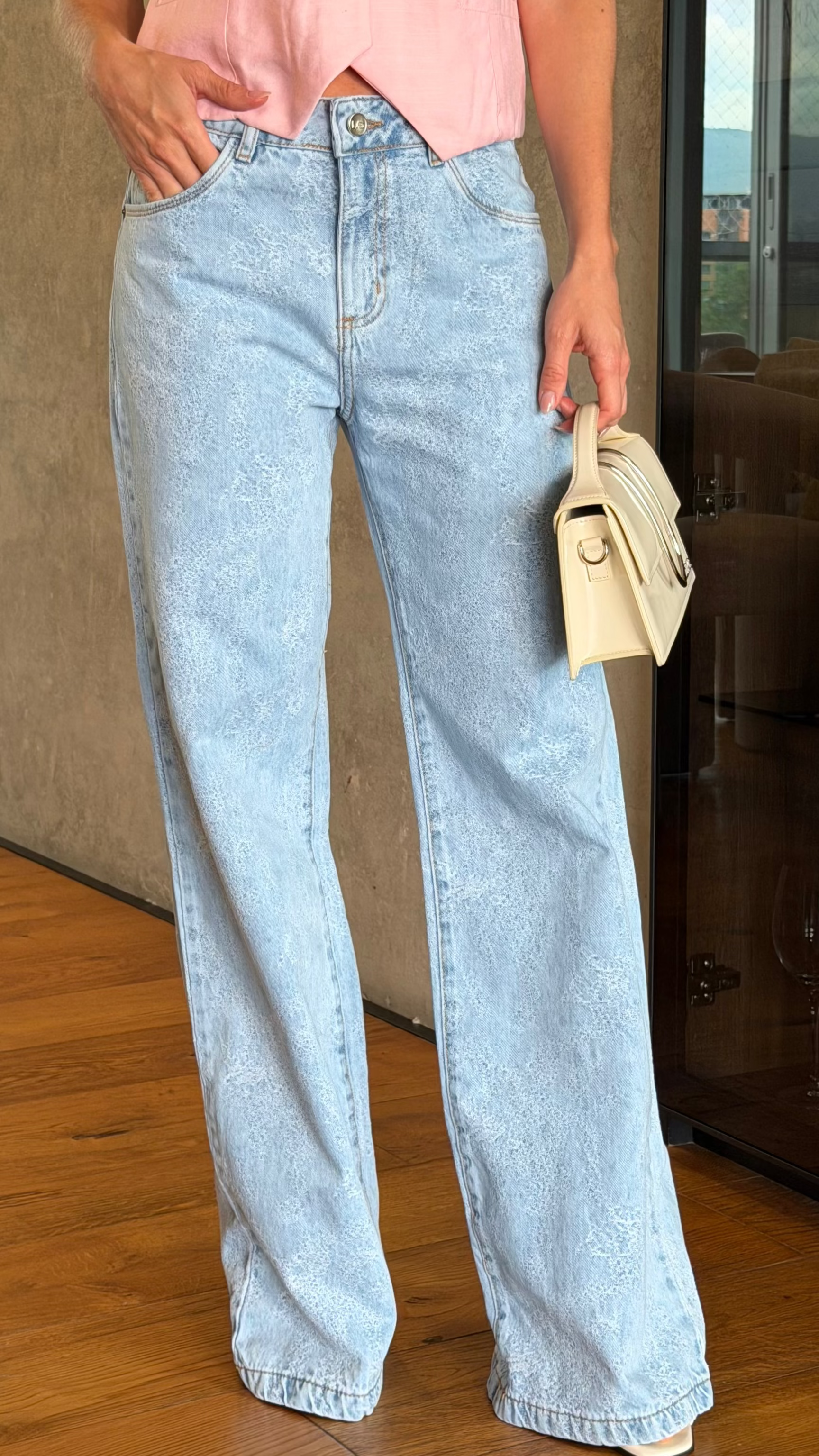 REF 69304 - 1 Jean Flared Jaquard azul claro