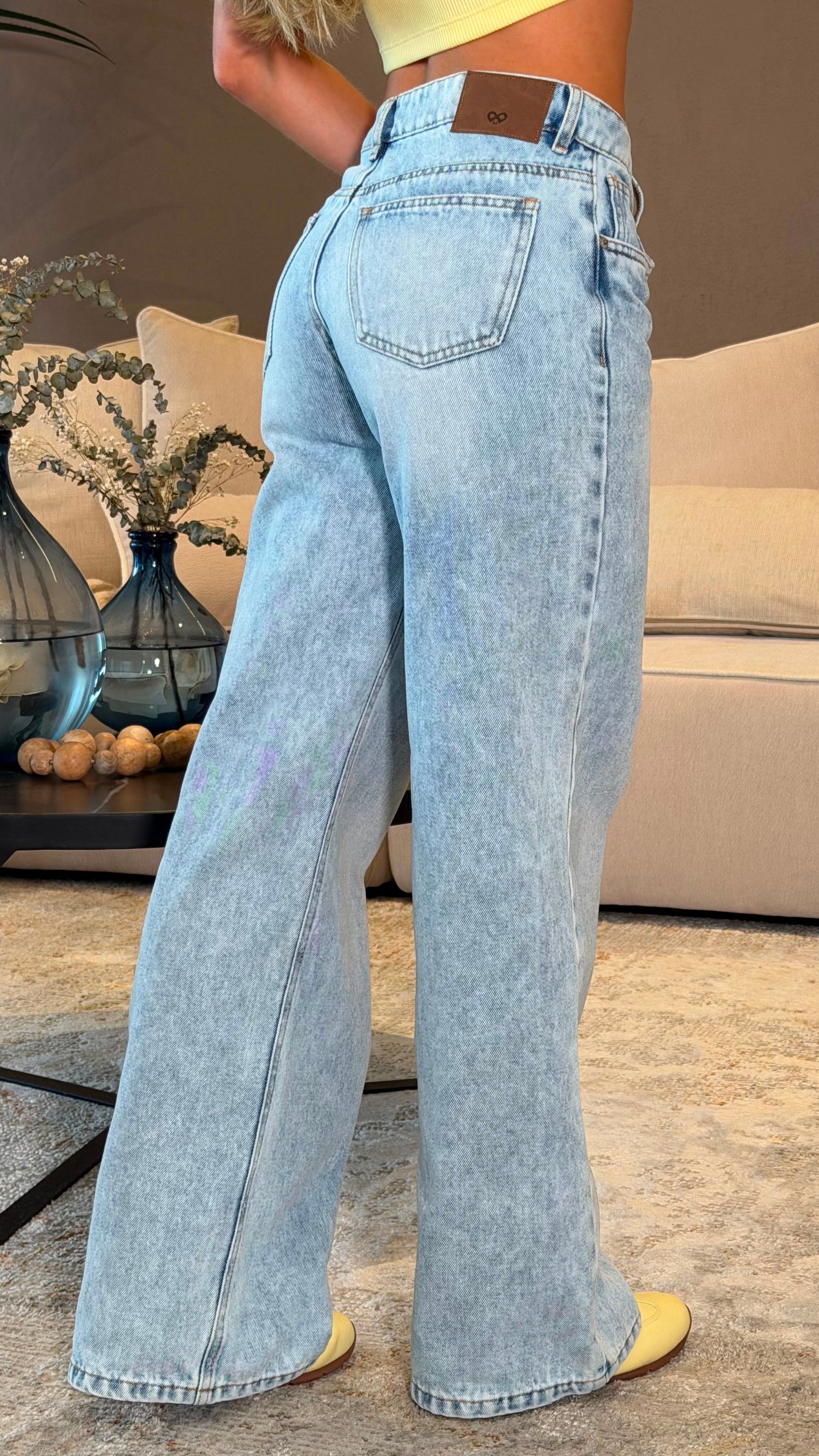 REF 107301-1 Jean Wide Leg Pretina Cruzada Azul Claro