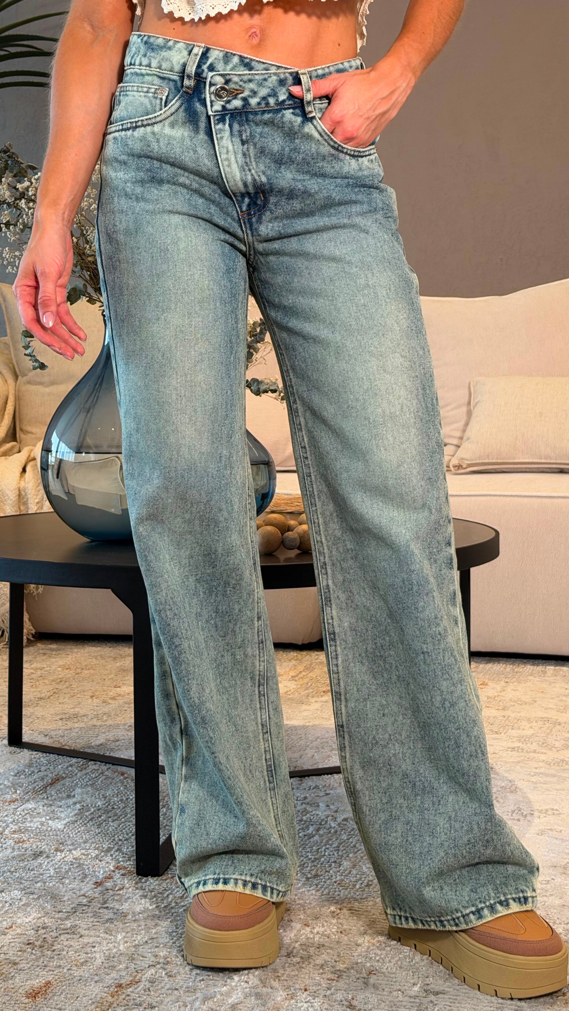 REF107301-2 Jean Wide Leg Pretina Cruzada Dirty Pardo