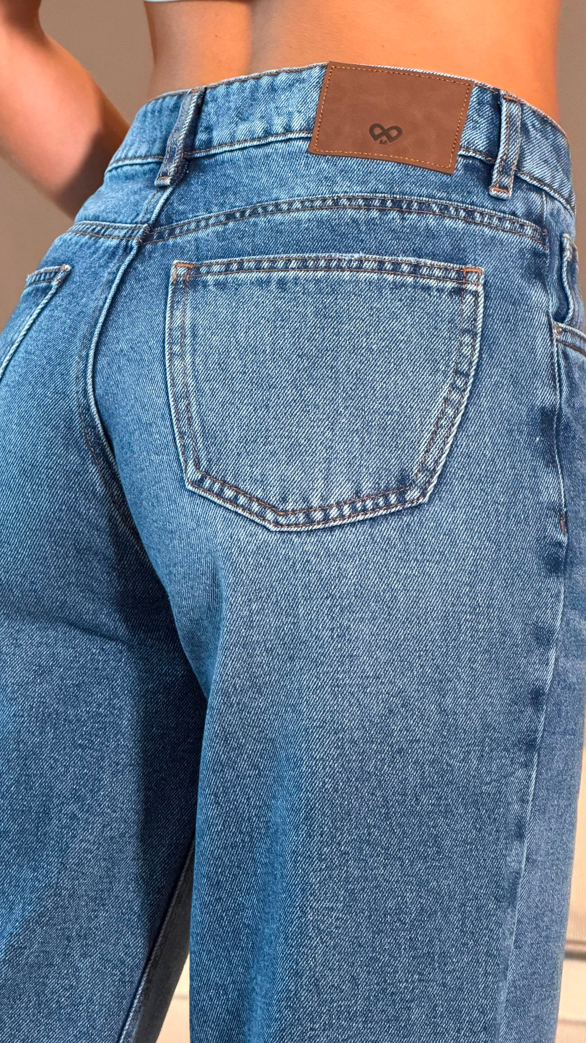 REF107301-3 Jean Wide Leg Pretina Cruzada Azul Oscuro
