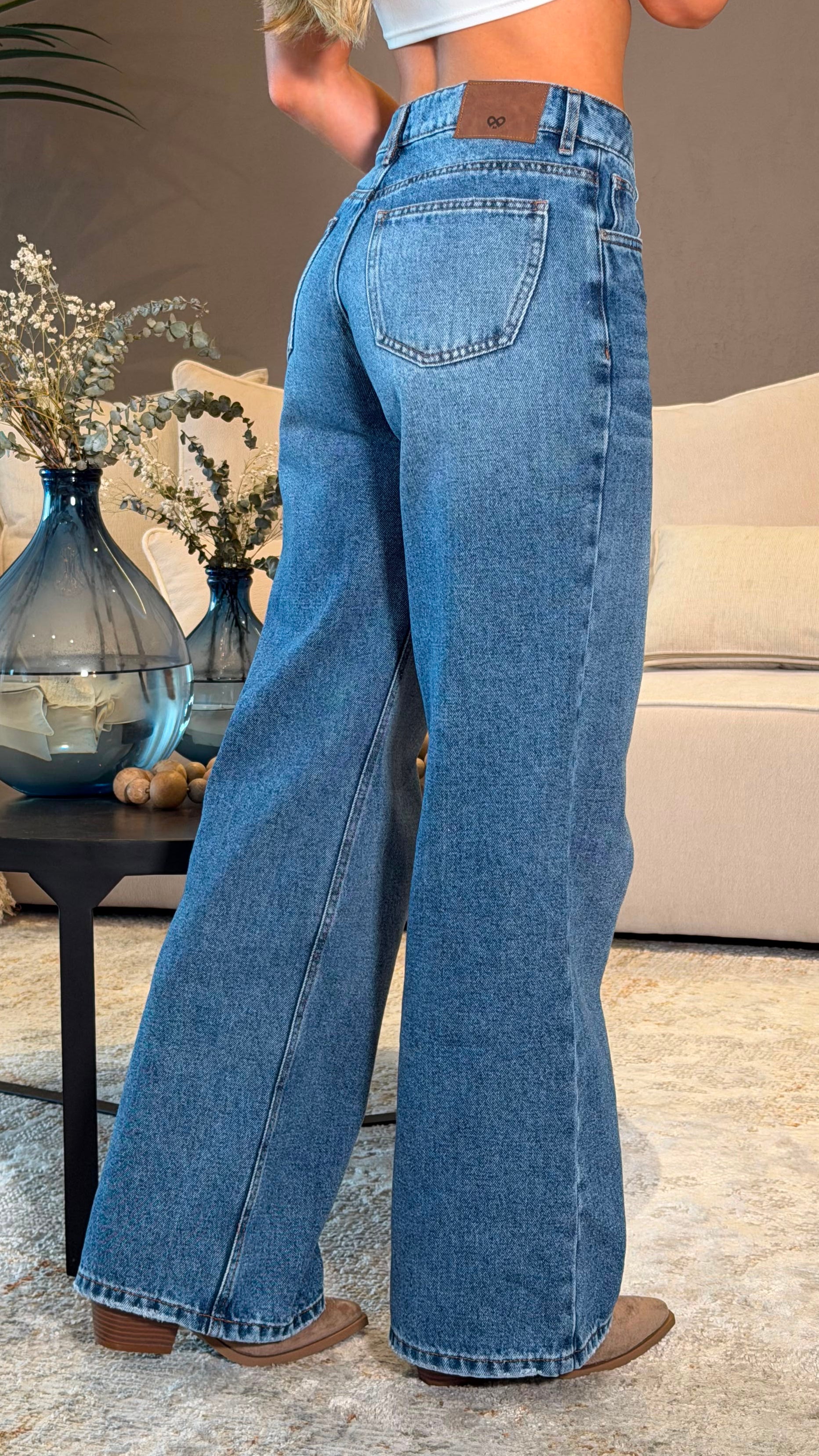 REF107301-3 Jean Wide Leg Pretina Cruzada Azul Oscuro