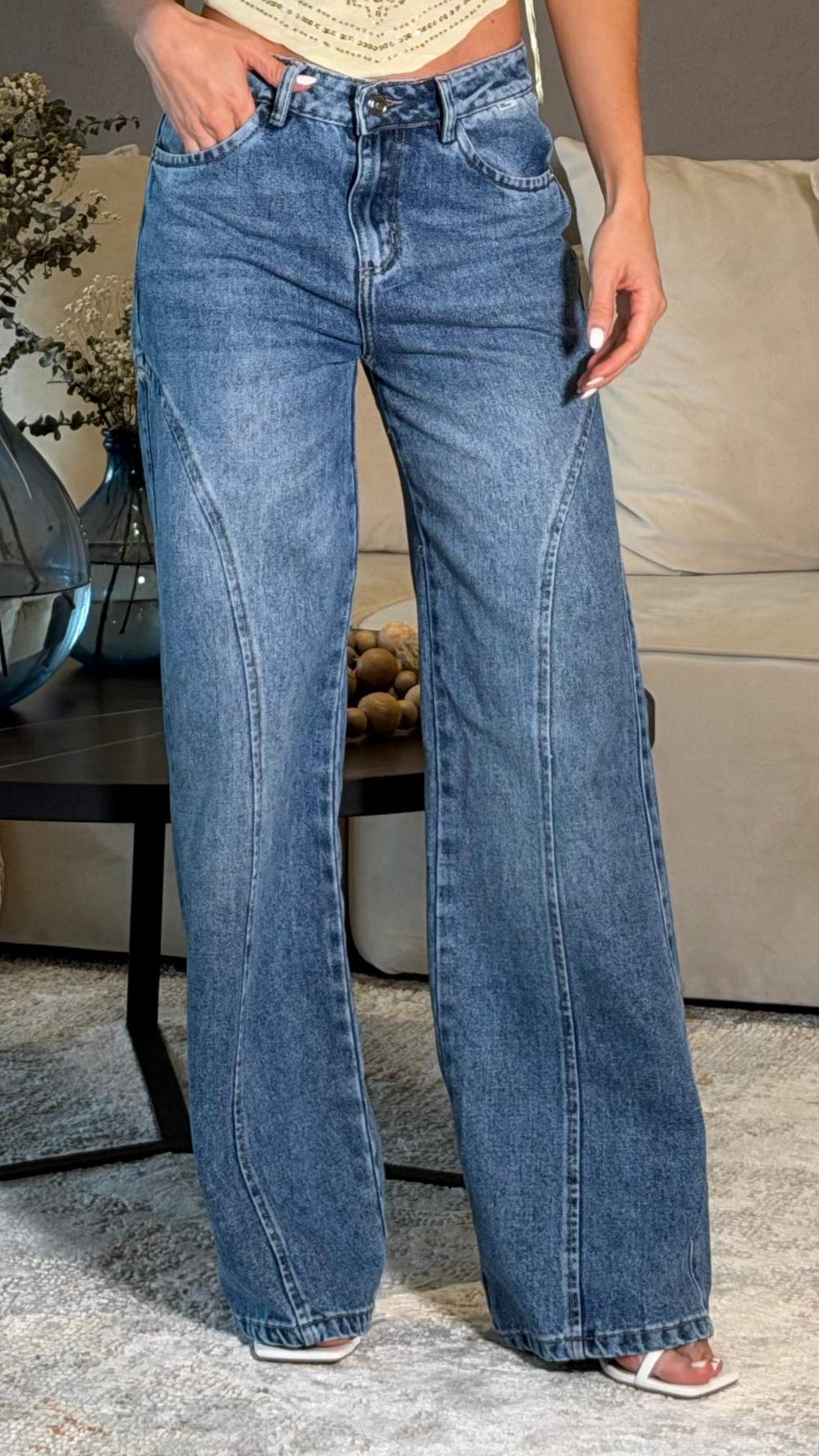 REF:77282-2 Wide Leg Cortes Tono Oscuro